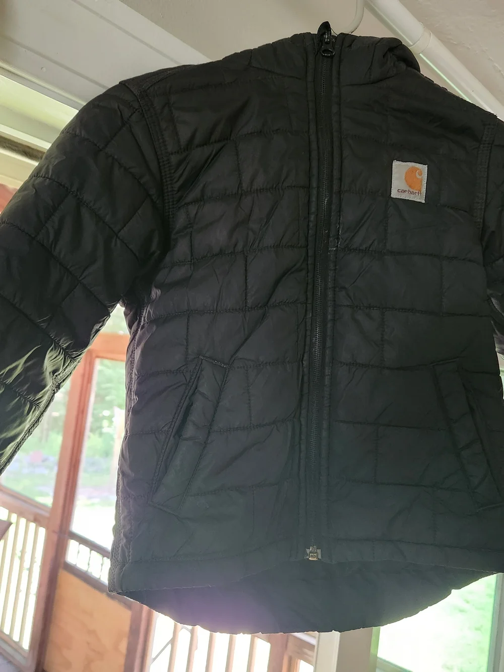 Carhartt Kids Black Quilted Hooded Puffer Jacket with Logo Patch